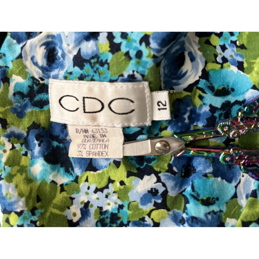 CDC Floral Sleeveless Sheath Dress 12 Blue Green Coastal Feminine Summer Events - Picture 4 of 5